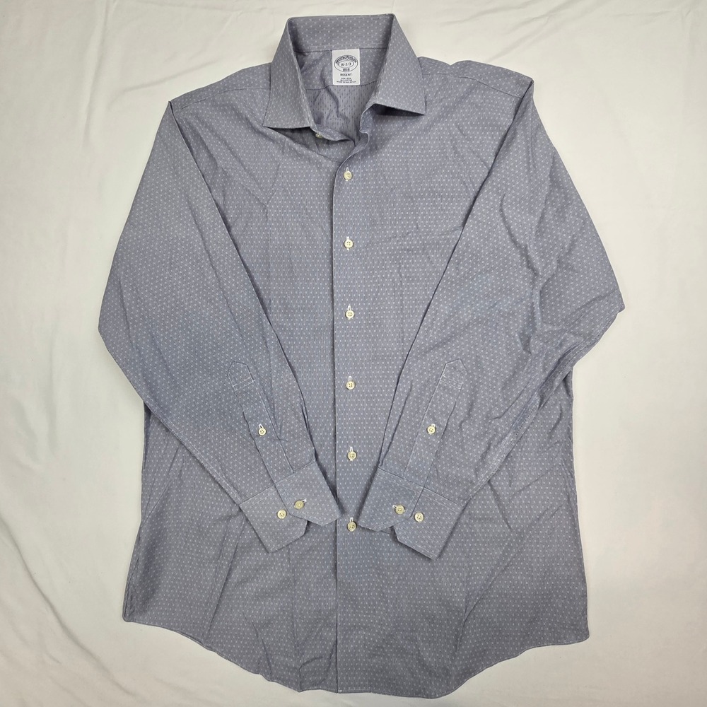 Brooks Brothers Mens Regent Dress Shirt 16-2/3 Blue Micro Pattern Non-Iron